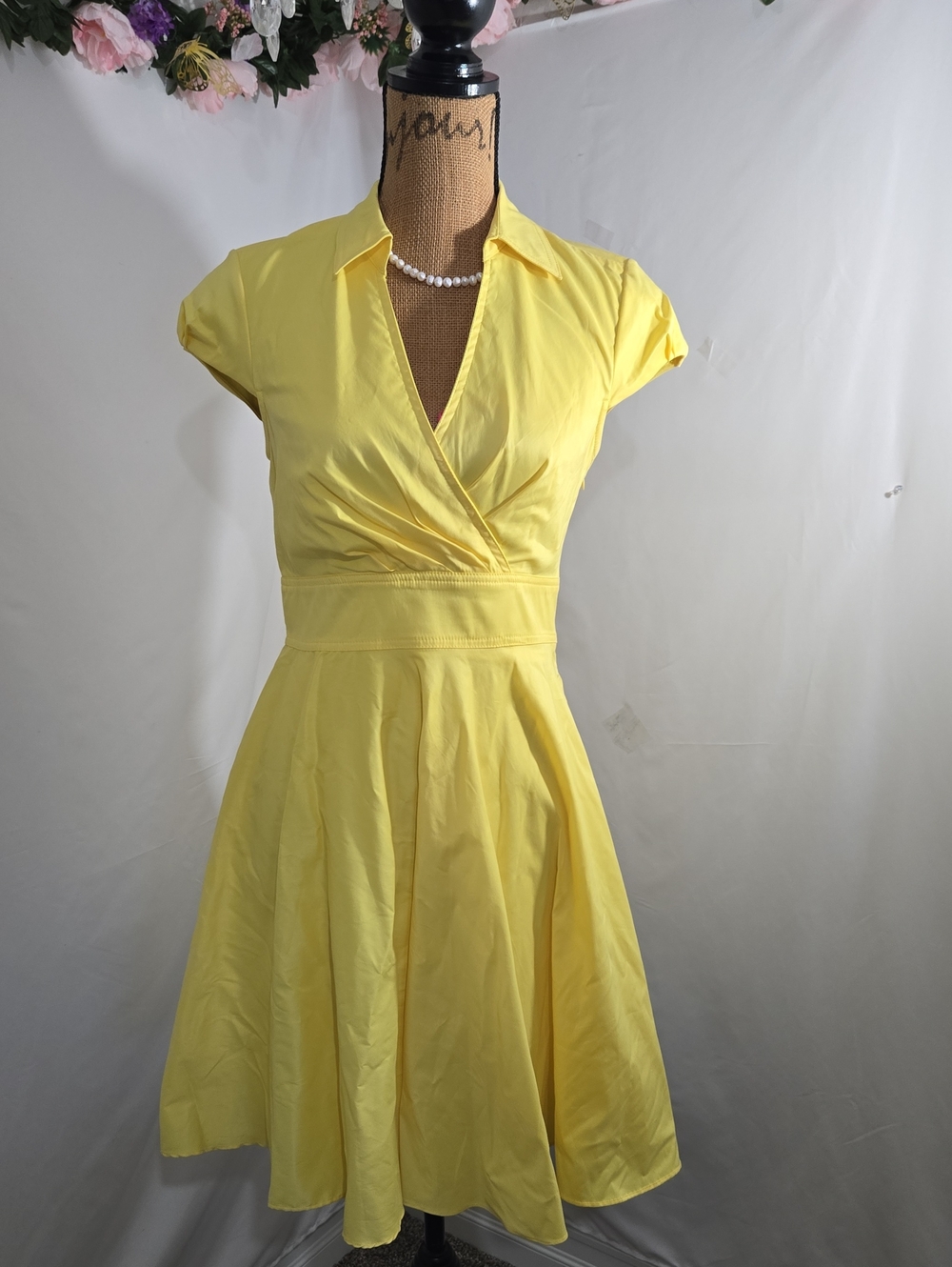 Yellow Surplice Fit-and-Flare Dress